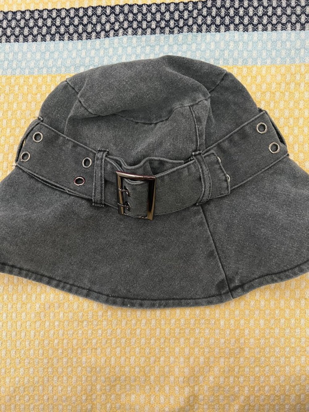 Acid Wash Charcoal Belted Grommet Bucket Hat Edgy Y2K
